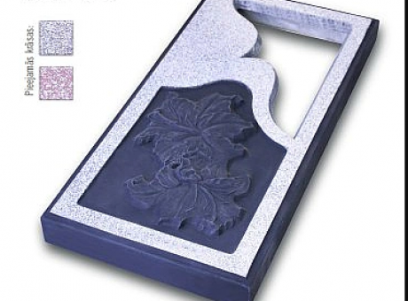 Closed concrete tombstone with an open corner and a pattern (rose, lilies), No. 9, SOULGARDEN
