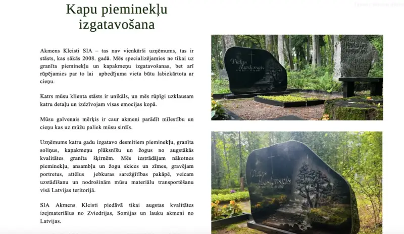 Мастерская по изготовлению памятников в Риге SIA "Akmens Klesiti "