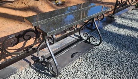 Granite grave bench with metal elements