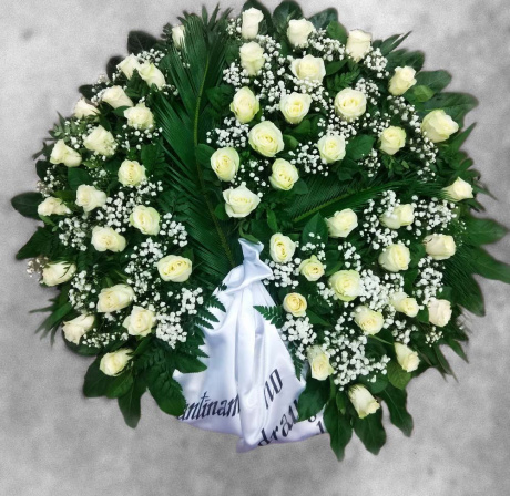 Funeral wreath with white roses