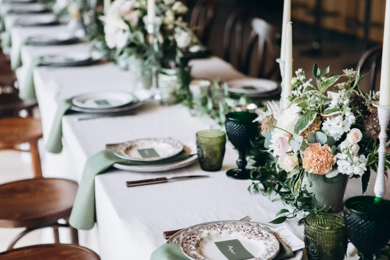 Funeral feasts with individually designed table settings.