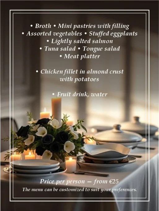 Funeral Receptions in Vecmīlgrāvis  We provide funeral reception services, taking care of all the arrangements on this difficult day.