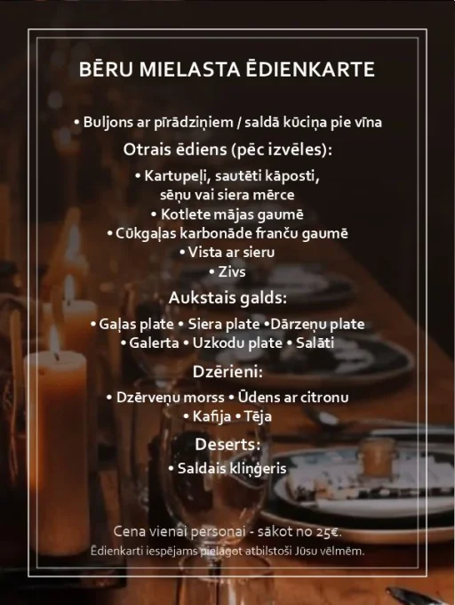 bēru mielasta ēdienkarte